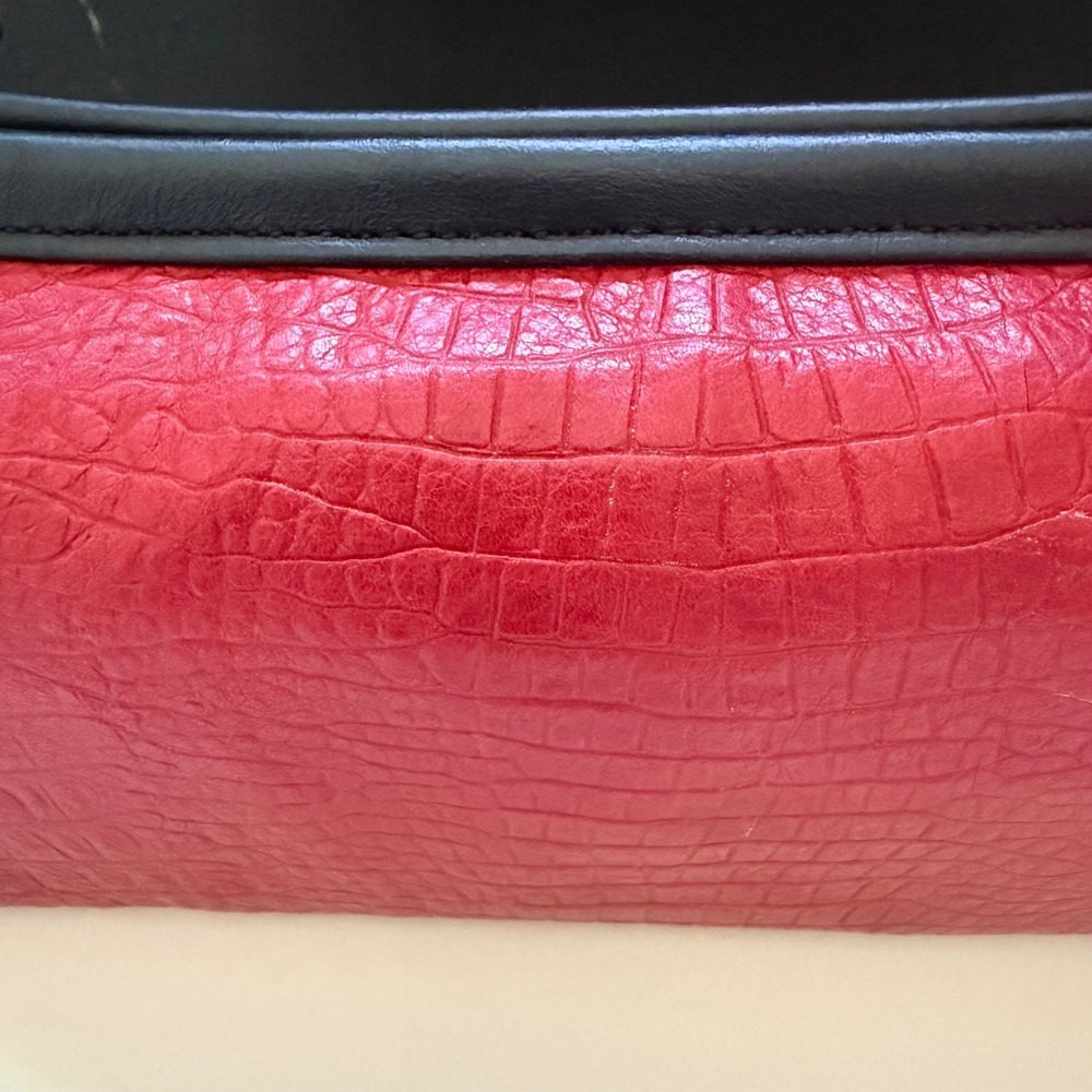 Laudi Vidni Volta Cosmetic Bag Womens Red Croc Embossed Leather Pouch Excellent - Picture 4 of 11